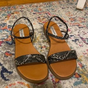 Steve Madden black faux snakeskin flat sandal